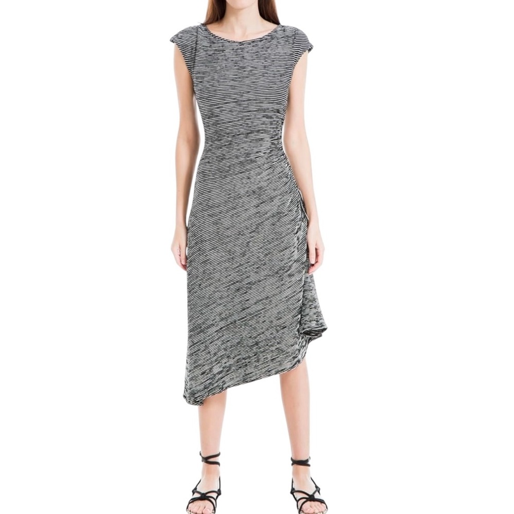 NWOT Max Studio striped crinkled jersey asymmetrical ruched midi dress size M